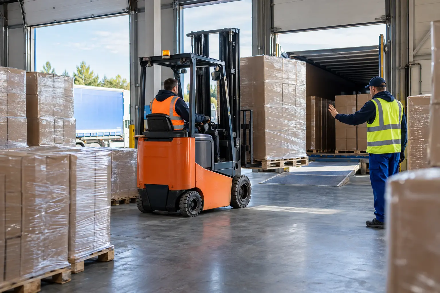 Pallets of supplies staged at a distribution center